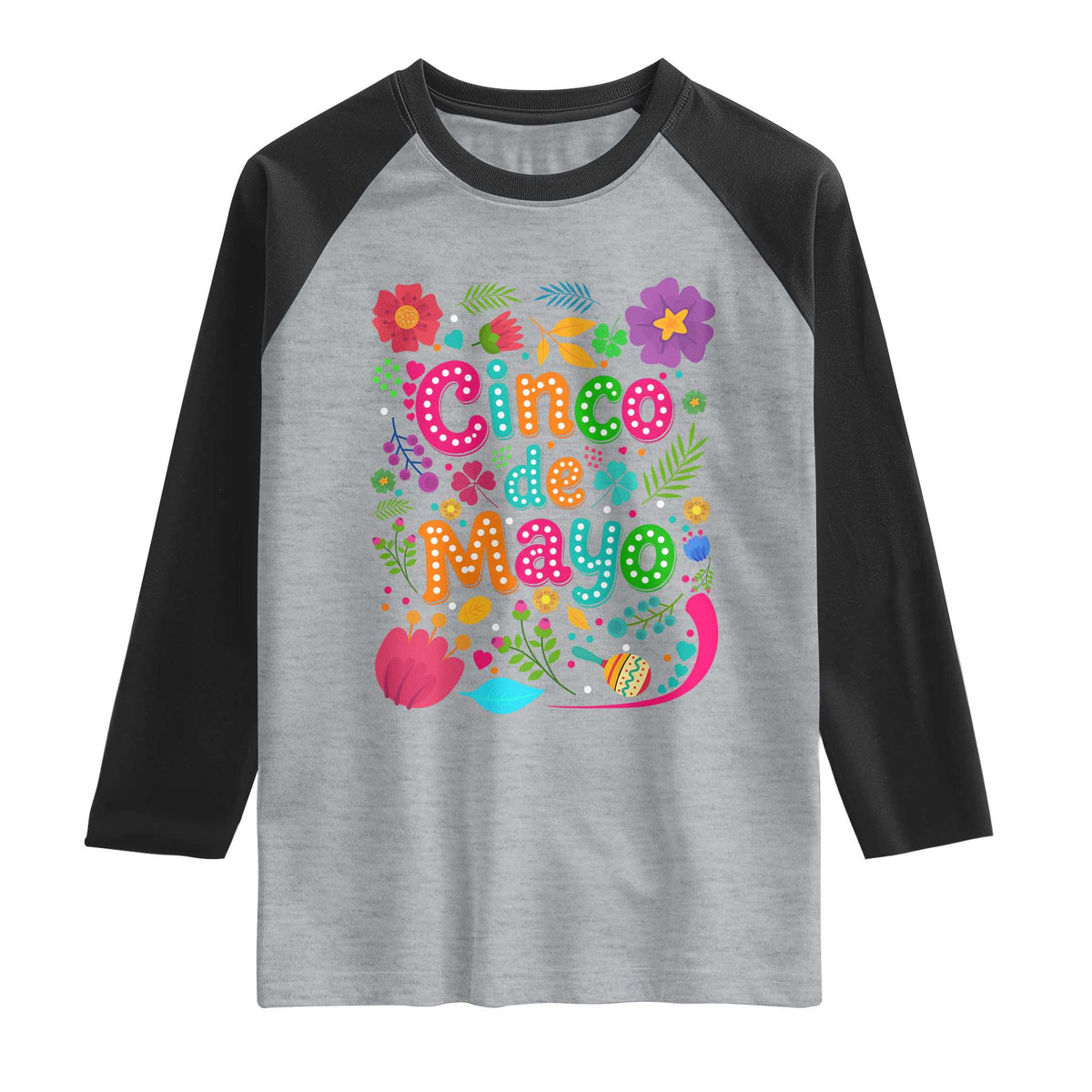 Cinco de Mayo Raglan Shirt Funny Mexican Fiesta TS14 Heather Gray Black Print Your Wear