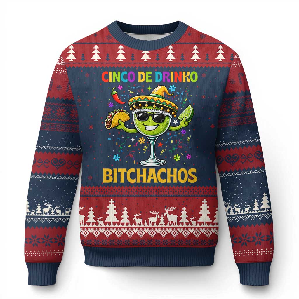 Cinco De Drinko Bitchachos Ugly Christmas Sweater Funny Margarita Cinco De Mayo Mexican Fiesta TS14 Navy Red Print Your Wear