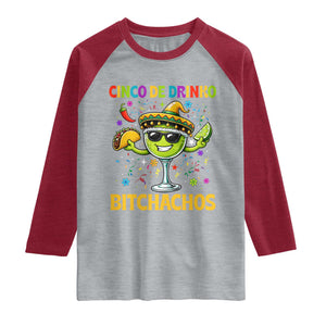 Cinco De Drinko Bitchachos Raglan Shirt Funny Margarita Cinco De Mayo Mexican Fiesta TS14 Heather Gray Heather Red Print Your Wear