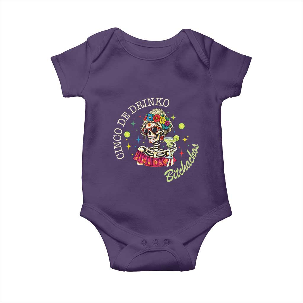 Cinco De Drinko Bitchachos Baby Onesie Funny Skeleton Drinking Margarita Fiesta Party TS14 Purple Print Your Wear