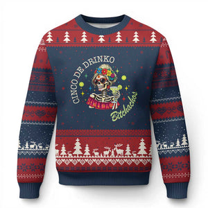 Cinco De Drinko Bitchachos Ugly Christmas Sweater Funny Skeleton Drinking Margarita Fiesta Party TS14 Navy Red Print Your Wear