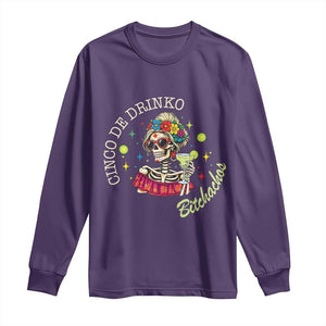Cinco De Drinko Bitchachos Long Sleeve Shirt Funny Skeleton Drinking Margarita Fiesta Party TS14 Purple Print Your Wear