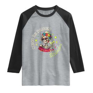 Cinco De Drinko Bitchachos Raglan Shirt Funny Skeleton Drinking Margarita Fiesta Party TS14 Heather Gray Black Print Your Wear