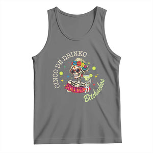 Cinco De Drinko Bitchachos Tank Top Funny Skeleton Drinking Margarita Fiesta Party TS14 Black Heather Print Your Wear