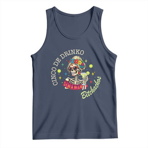 Cinco De Drinko Bitchachos Tank Top Funny Skeleton Drinking Margarita Fiesta Party TS14 Navy Print Your Wear