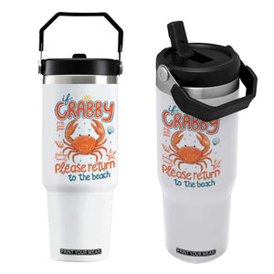 If Crabby Please Return To The Beach Flip Straw Tumbler Funny Crab Summer Vacatiion TS14 One Size: 30 oz White Print Your Wear