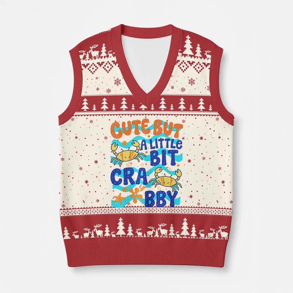 Cute But A Little Bit Crabby V-Neck Knit Sweater Vest Beach Crab Summer Vacation TS14 Beige Red Print Your Wear