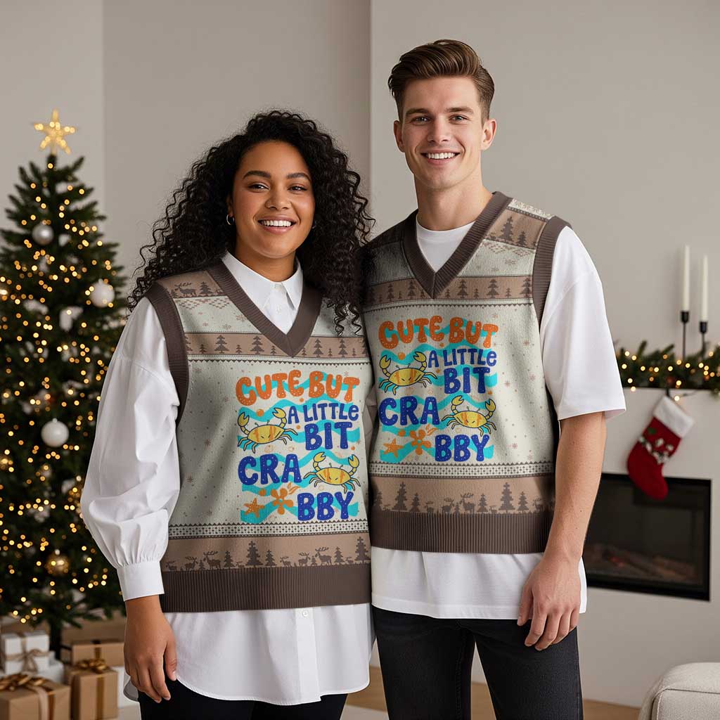 Cute But A Little Bit Crabby V-Neck Knit Sweater Vest Beach Crab Summer Vacation TS14 Mocha Mousse Print Your Wear