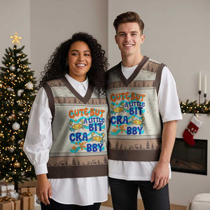 Cute But A Little Bit Crabby V-Neck Knit Sweater Vest Beach Crab Summer Vacation TS14 Mocha Mousse Print Your Wear
