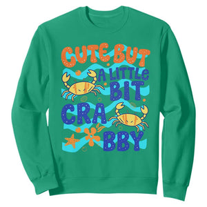 Cute But A Little Bit Crabby Sweatshirt Beach Crab Summer Vacation TS14 Irish Green Print Your Wear