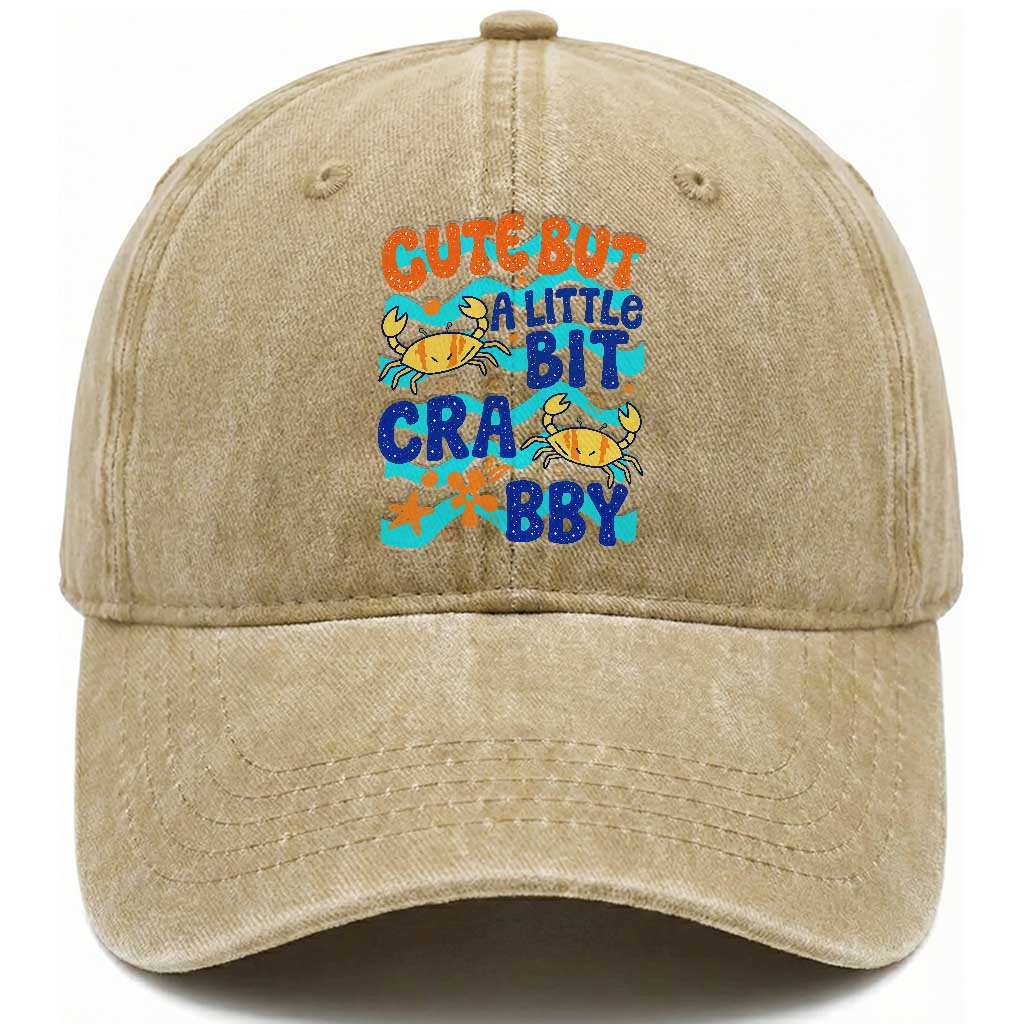 Cute But A Little Bit Crabby Washed Cotton Baseball Cap Beach Crab Summer Vacation TS14 Print Your Wear