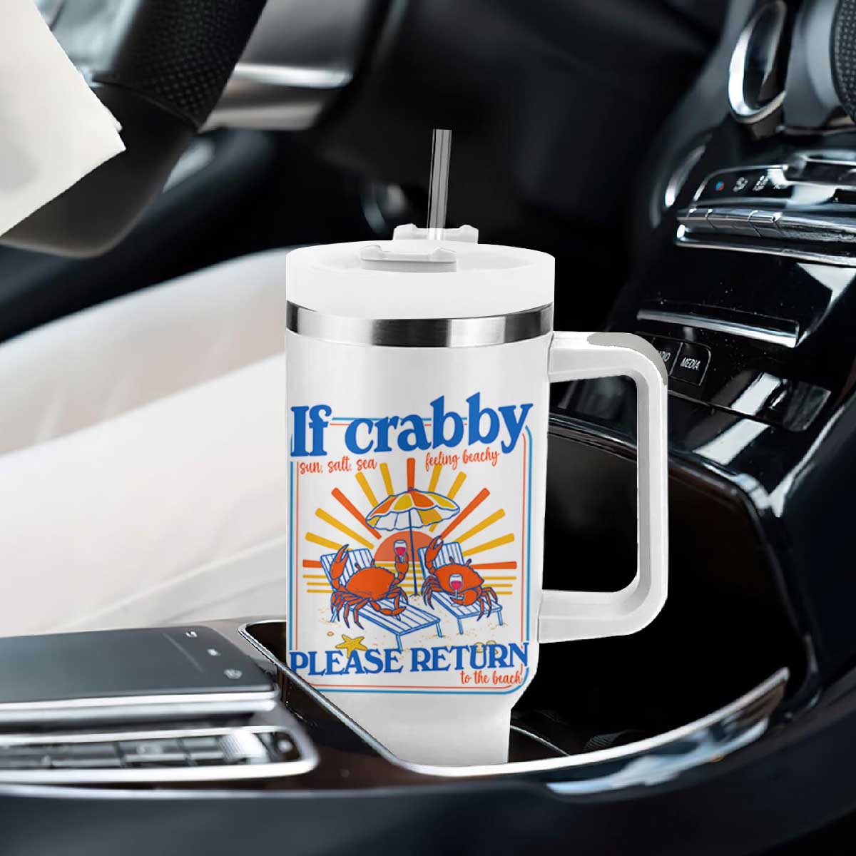 If Crabby Please Return To The Beach Tumbler With Handle Funny Summer Crab TS14 Print Your Wear