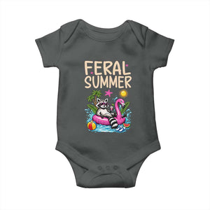 Funny Beach Raccoon Baby Onesie Feral Summer Vacation Gift TS14 Dark Heather Print Your Wear