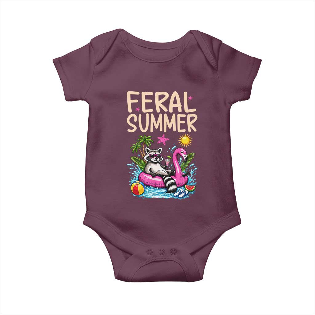 Funny Beach Raccoon Baby Onesie Feral Summer Vacation Gift TS14 Maroon Print Your Wear