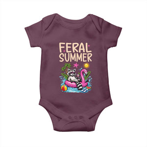 Funny Beach Raccoon Baby Onesie Feral Summer Vacation Gift TS14 Maroon Print Your Wear