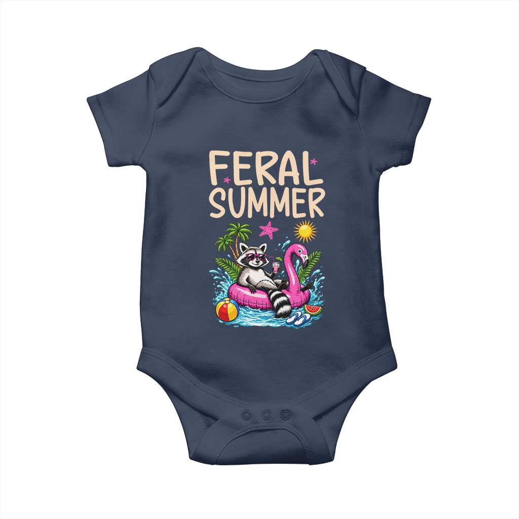 Funny Beach Raccoon Baby Onesie Feral Summer Vacation Gift TS14 Navy Print Your Wear