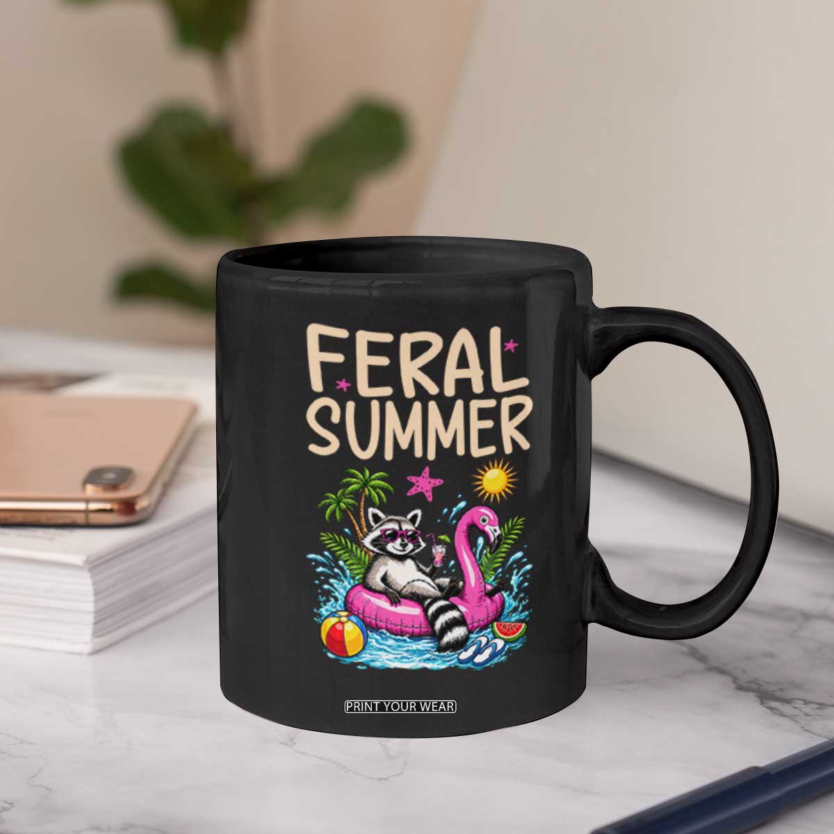 Funny Beach Raccoon Coffee Mug Feral Summer Vacation Gift TS14 Print Your Wear