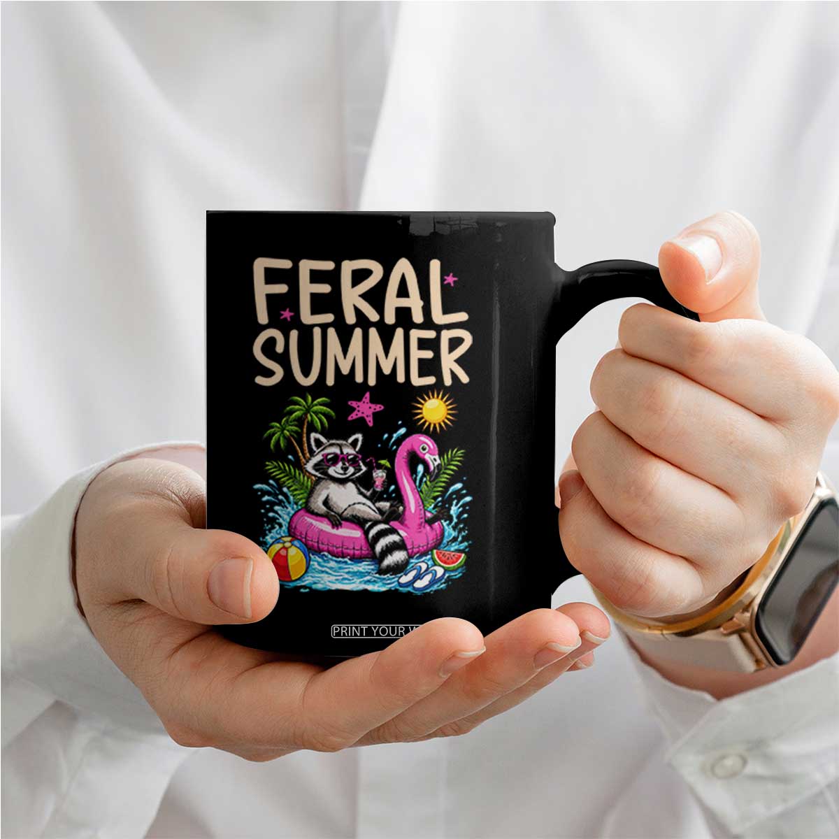 Funny Beach Raccoon Coffee Mug Feral Summer Vacation Gift TS14 Print Your Wear