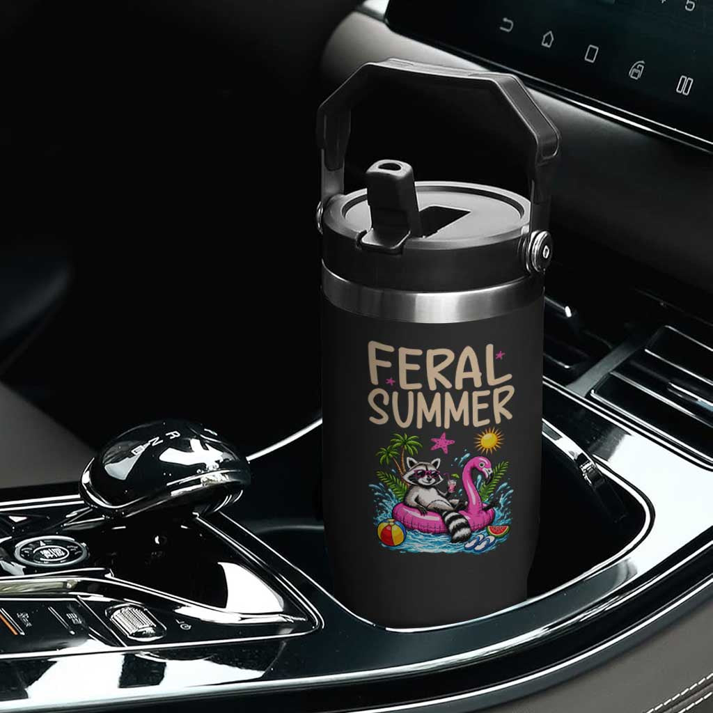 Funny Beach Raccoon Flip Straw Tumbler Feral Summer Vacation Gift TS14 Print Your Wear