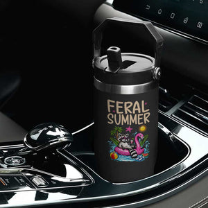Funny Beach Raccoon Flip Straw Tumbler Feral Summer Vacation Gift TS14 Print Your Wear