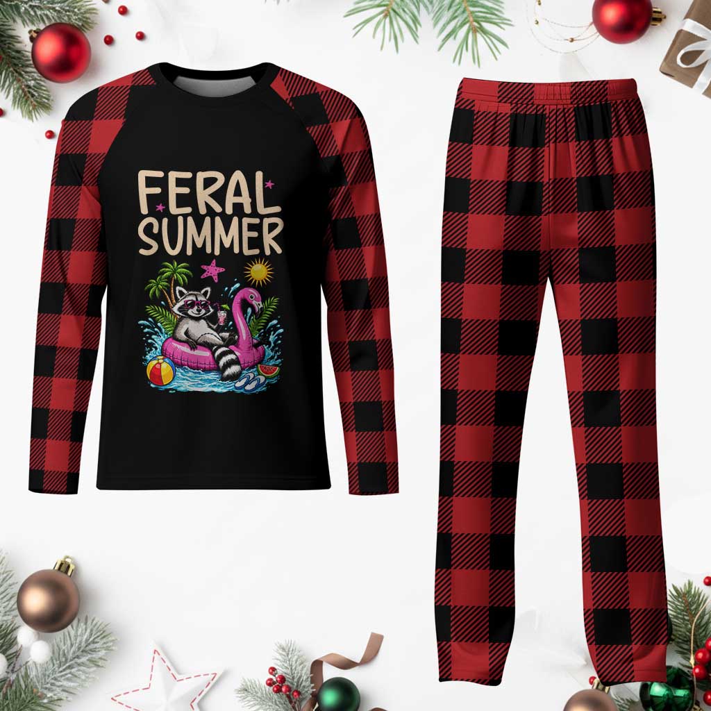 Funny Beach Raccoon Plaid Pajama Set Feral Summer Vacation Gift TS14 Buffalo Plaid Print Your Wear