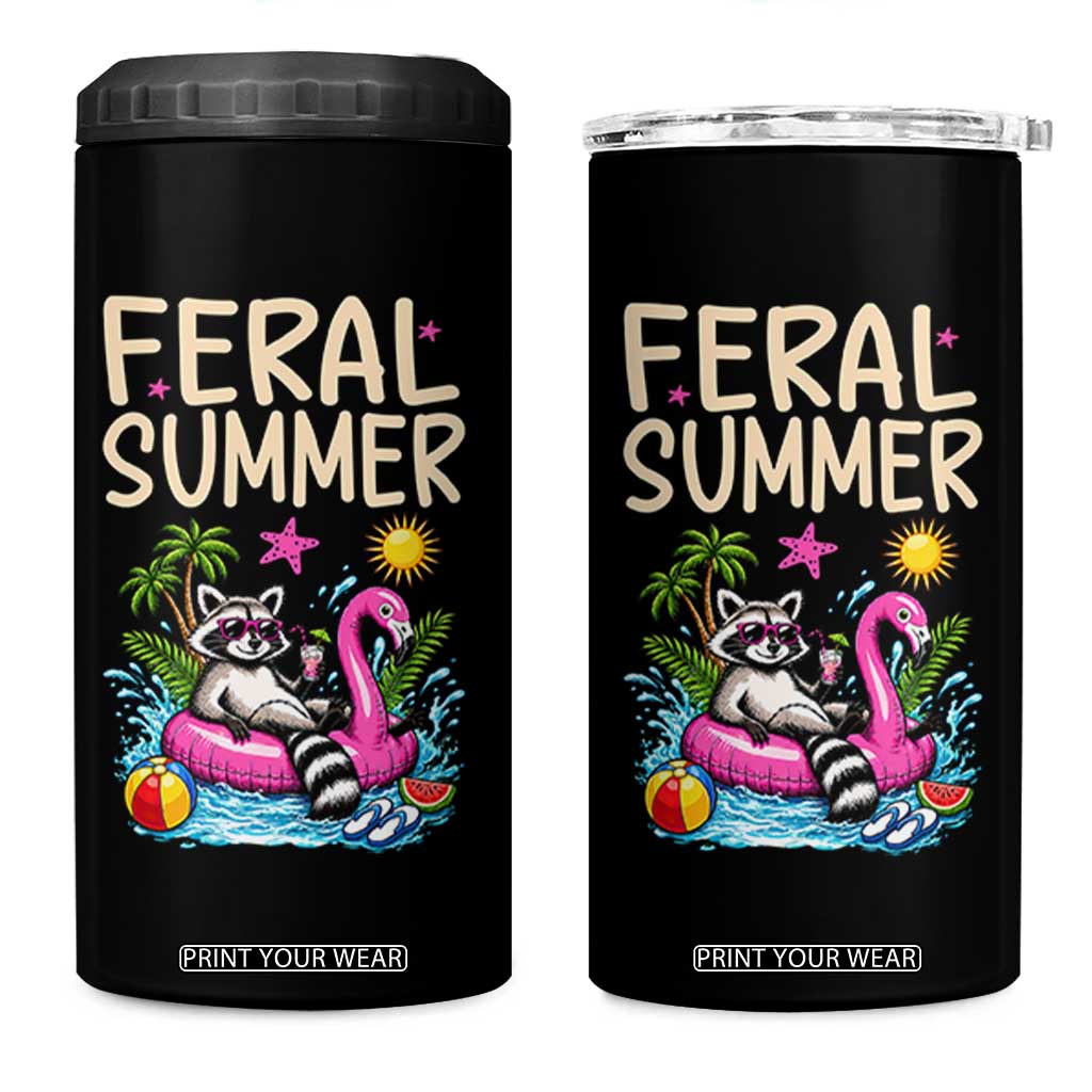 Funny Beach Raccoon 4 in 1 Can Cooler Tumbler Feral Summer Vacation Gift TS14 One Size: 16 oz Black Print Your Wear
