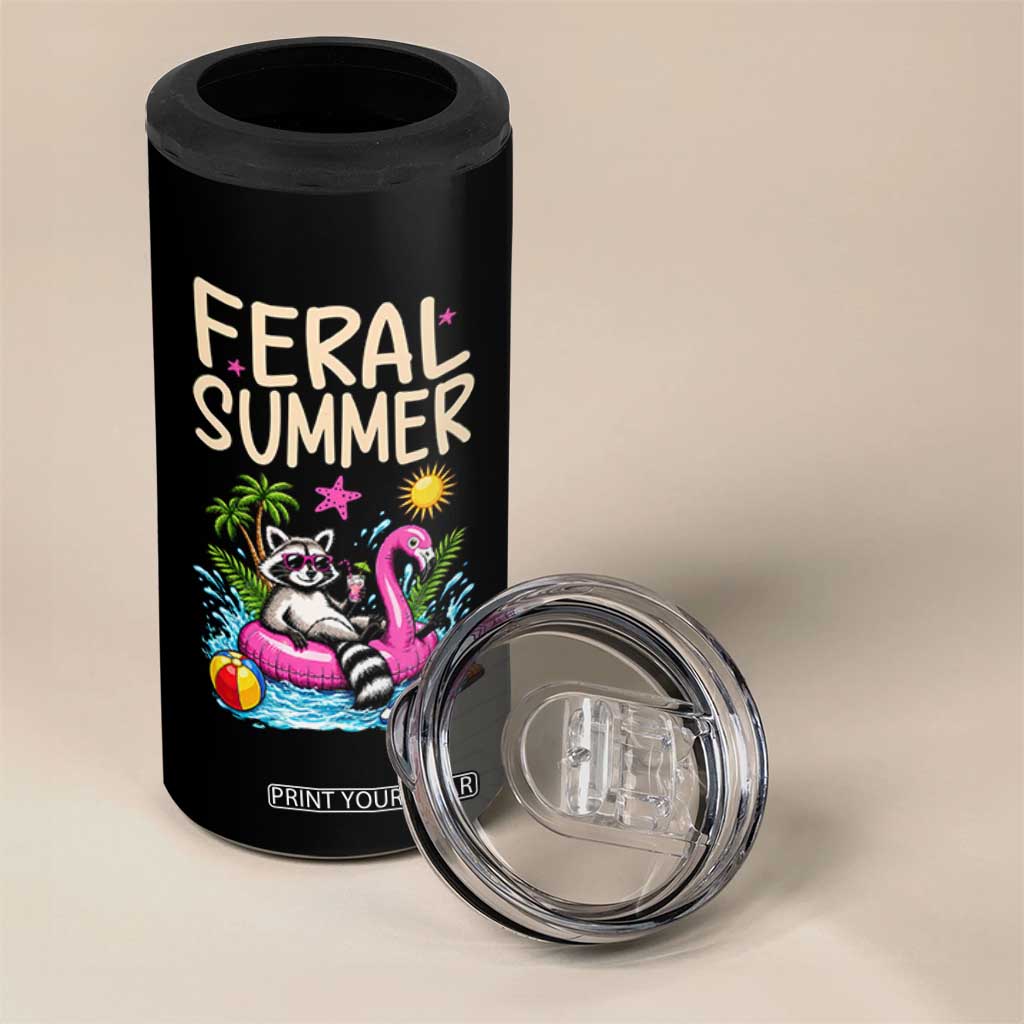 Funny Beach Raccoon 4 in 1 Can Cooler Tumbler Feral Summer Vacation Gift TS14 Print Your Wear