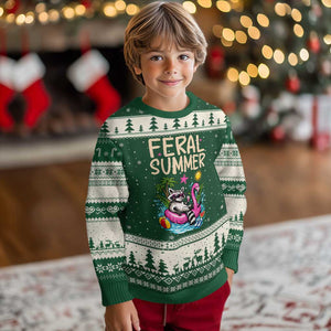 Funny Beach Raccoon Ugly Christmas Sweater Feral Summer Vacation Gift TS14 Forest Green Beige Print Your Wear
