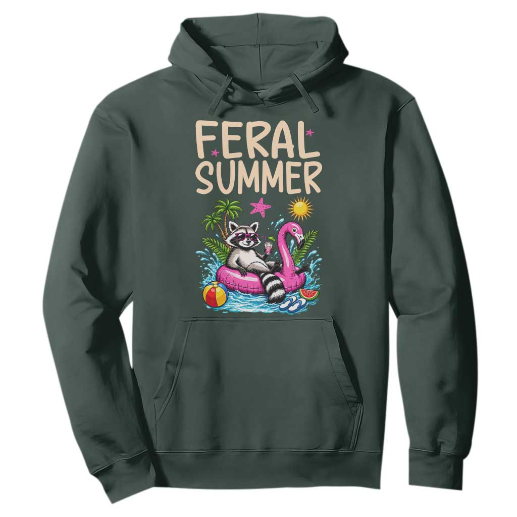 Funny Beach Raccoon Hoodie Feral Summer Vacation Gift TS14 Dark Forest Green Print Your Wear