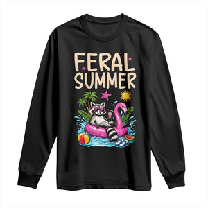 Funny Beach Raccoon Long Sleeve Shirt Feral Summer Vacation Gift TS14 Black Print Your Wear