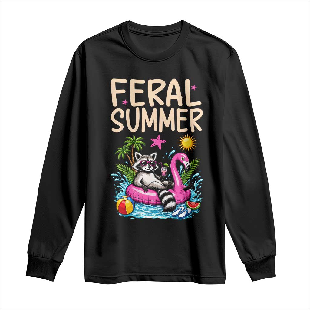 Funny Beach Raccoon Long Sleeve Shirt Feral Summer Vacation Gift TS14 Black Print Your Wear