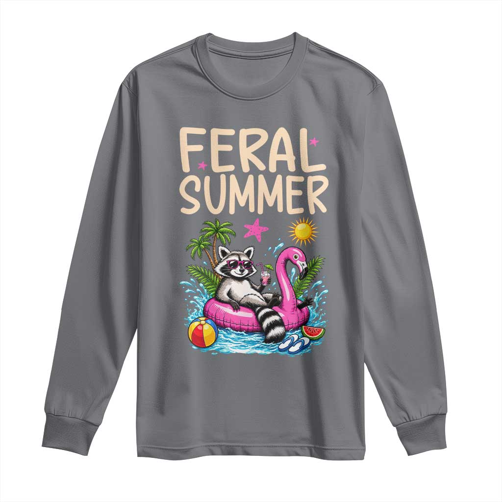 Funny Beach Raccoon Long Sleeve Shirt Feral Summer Vacation Gift TS14 Charcoal Print Your Wear