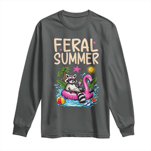 Funny Beach Raccoon Long Sleeve Shirt Feral Summer Vacation Gift TS14 Dark Heather Print Your Wear