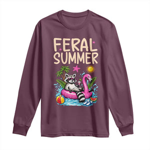 Funny Beach Raccoon Long Sleeve Shirt Feral Summer Vacation Gift TS14 Maroon Print Your Wear