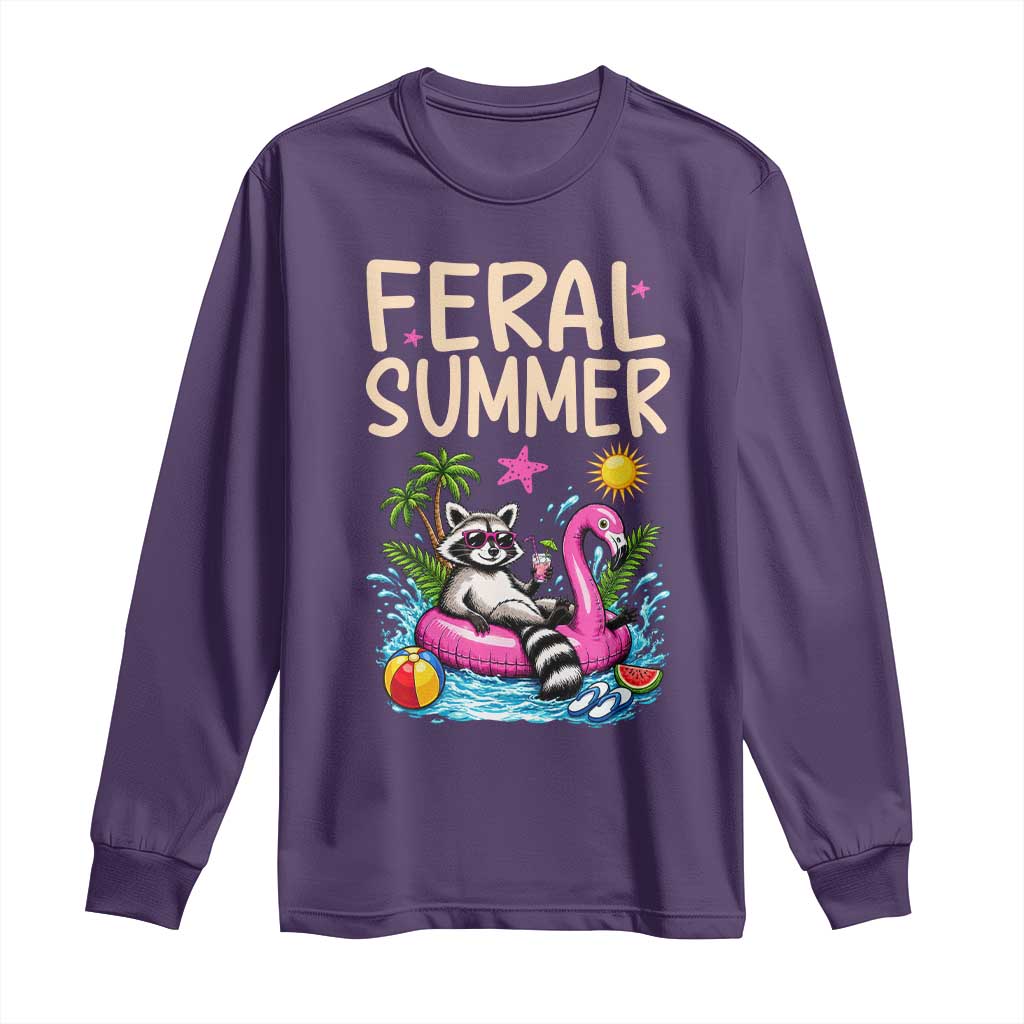 Funny Beach Raccoon Long Sleeve Shirt Feral Summer Vacation Gift TS14 Purple Print Your Wear