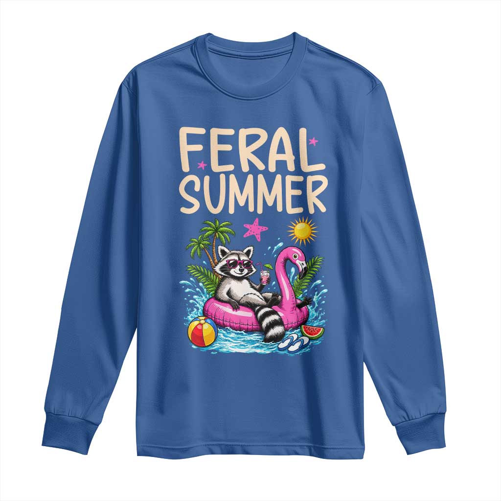 Funny Beach Raccoon Long Sleeve Shirt Feral Summer Vacation Gift TS14 Royal Blue Print Your Wear