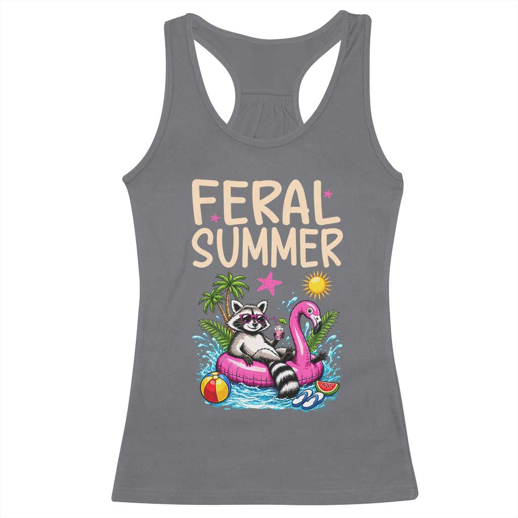 Funny Beach Raccoon Racerback Tank Top Feral Summer Vacation Gift TS14 Charcoal Print Your Wear