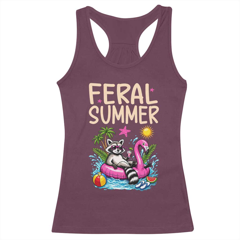 Funny Beach Raccoon Racerback Tank Top Feral Summer Vacation Gift TS14 Maroon Print Your Wear