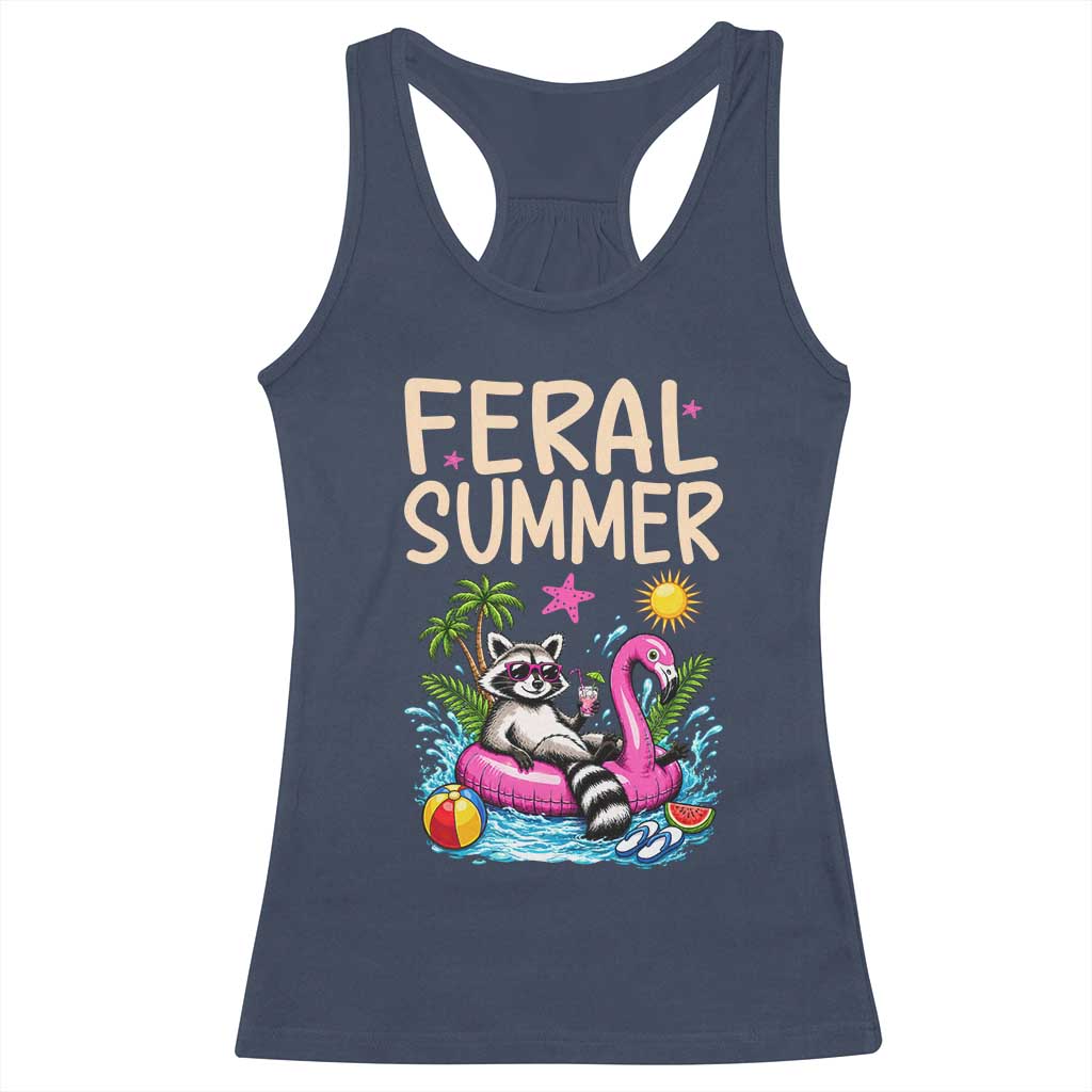 Funny Beach Raccoon Racerback Tank Top Feral Summer Vacation Gift TS14 Navy Print Your Wear