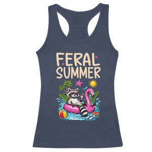 Funny Beach Raccoon Racerback Tank Top Feral Summer Vacation Gift TS14 Navy Print Your Wear