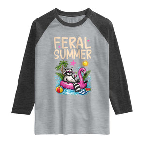 Funny Beach Raccoon Raglan Shirt Feral Summer Vacation Gift TS14 Heather Gray Heather Charcoal Print Your Wear