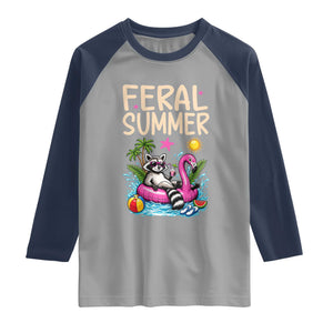 Funny Beach Raccoon Raglan Shirt Feral Summer Vacation Gift TS14 Sport Gray Navy Print Your Wear