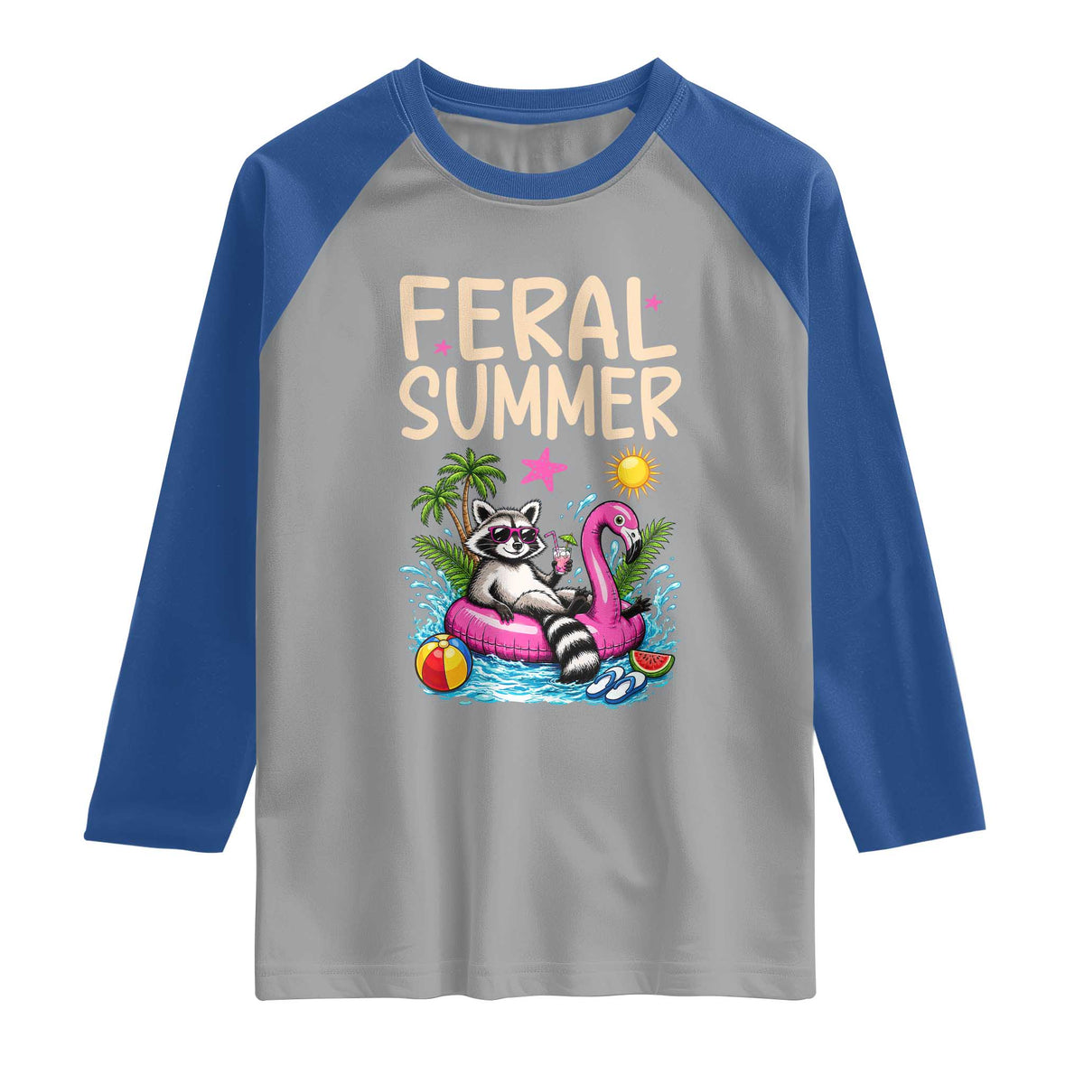 Funny Beach Raccoon Raglan Shirt Feral Summer Vacation Gift TS14 Sport Gray Royal Print Your Wear