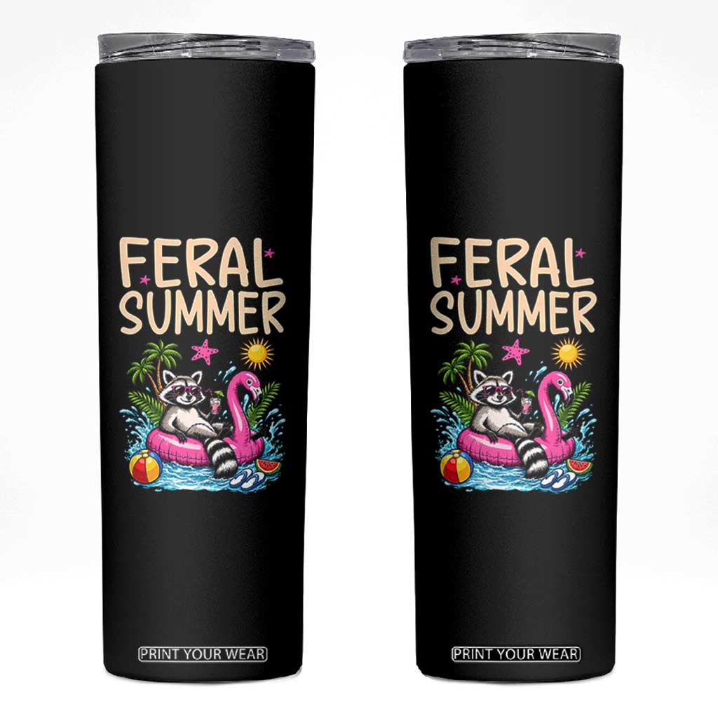 Funny Beach Raccoon Skinny Tumbler Feral Summer Vacation Gift TS14 Black Print Your Wear