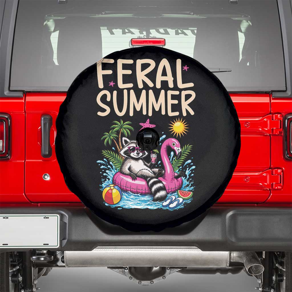 Funny Beach Raccoon Spare Tire Cover Feral Summer Vacation Gift TS14 Black Print Your Wear