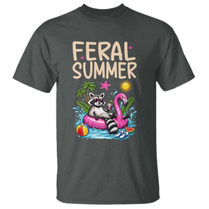 Funny Beach Raccoon T Shirt Feral Summer Vacation Gift TS14 Dark Heather Print Your Wear