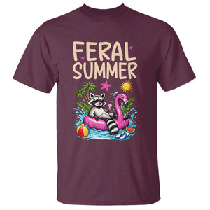 Funny Beach Raccoon T Shirt Feral Summer Vacation Gift TS14 Maroon Print Your Wear