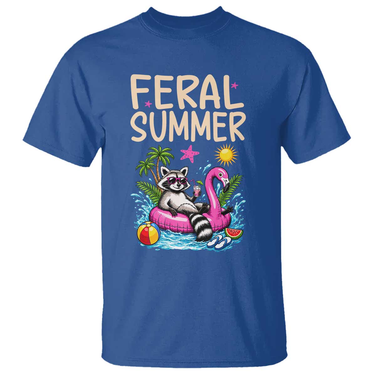 Funny Beach Raccoon T Shirt Feral Summer Vacation Gift TS14 Royal Blue Print Your Wear