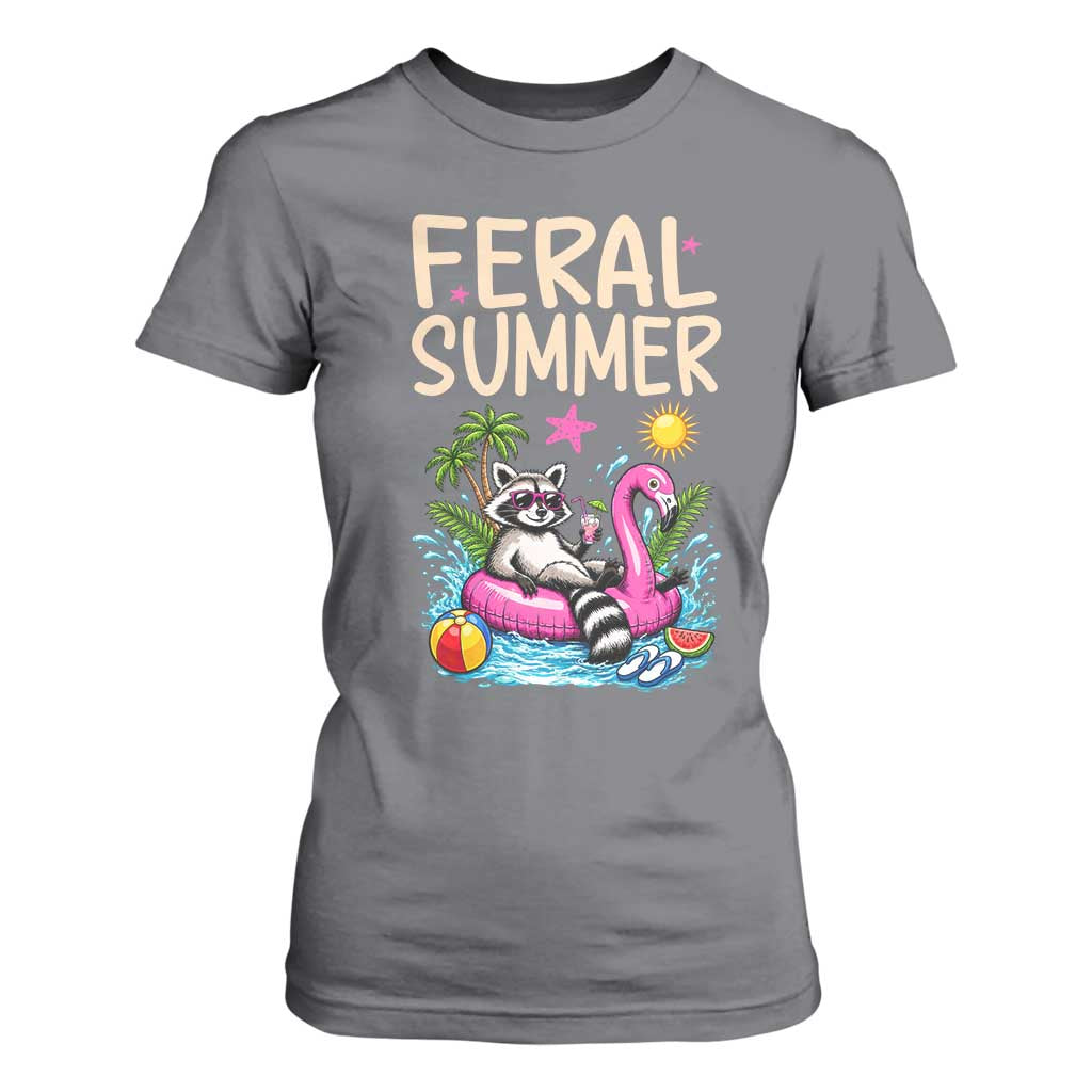Funny Beach Raccoon T Shirt For Women Feral Summer Vacation Gift TS14 Charcoal Print Your Wear
