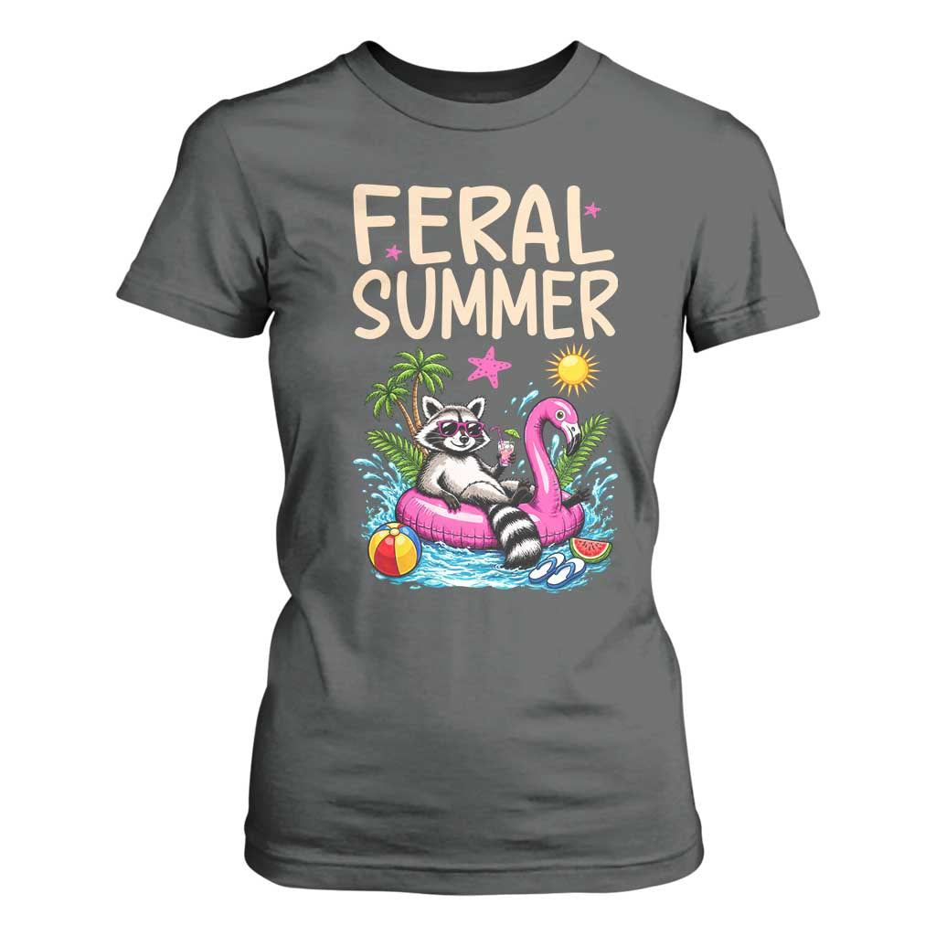 Funny Beach Raccoon T Shirt For Women Feral Summer Vacation Gift TS14 Dark Heather Print Your Wear